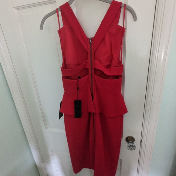 BCBGMAXAZRIA RED ALENA PEPLUM DRESS NWT Size 4 - Picture 5 of 5